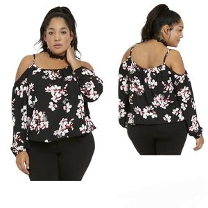 Torrid Floral‎ Print Georgette Cold Shoulder Blouse Size 3